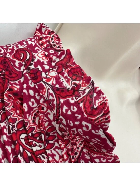 NWOT NYDJ Womens Red Paisley Pintucked Pleated 1/4 Button Front Blouse Size 1X - Picture 7 of 14